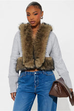 Short Loose Thick Pieced Fur Trim Hoodie