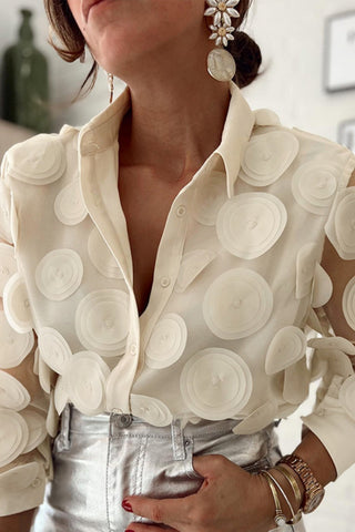 Tops casuales de cuello camisero con parches sólidos 