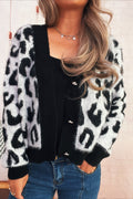 Cropped Animal Print Knit Cardigan
