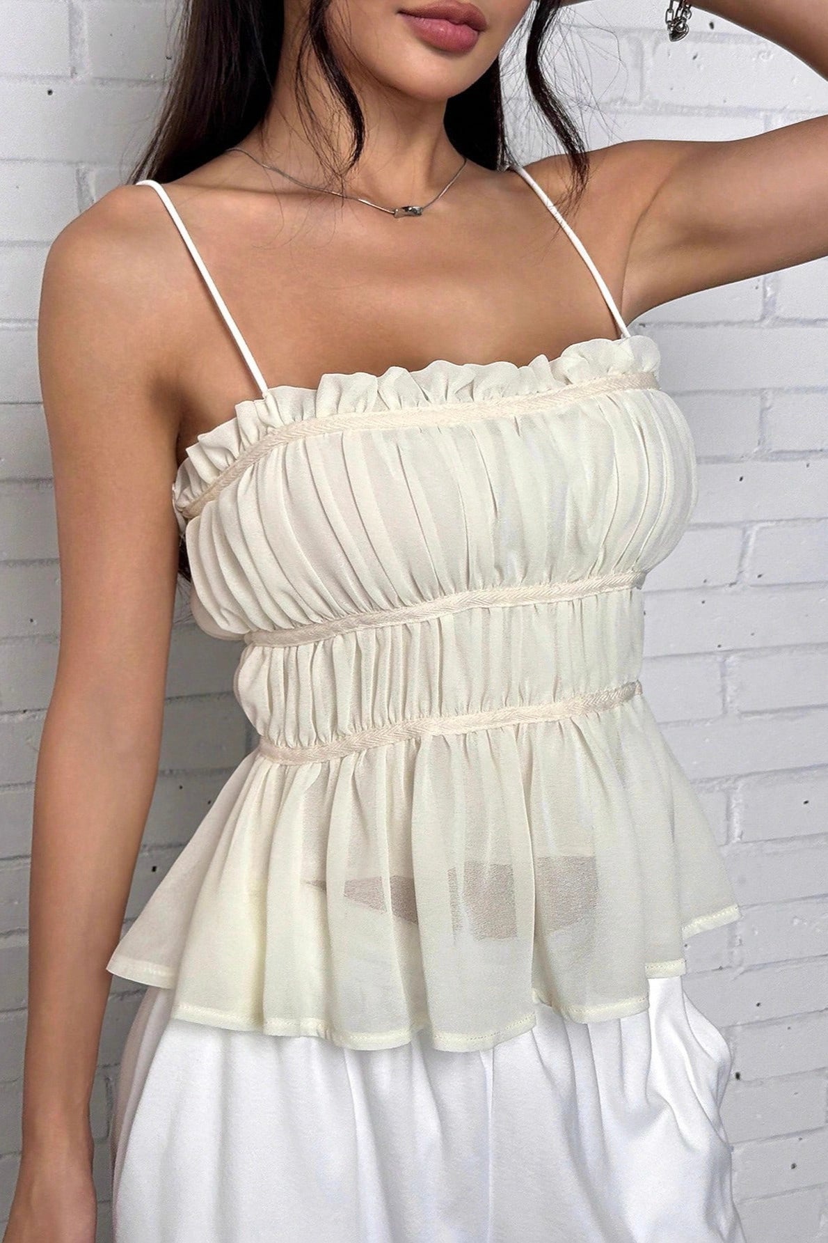 Elegant Multi Ruffle Solid Cami Top