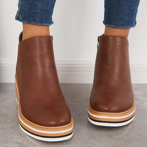 Casual Wedge Sneakers Side Zipper Platform Wedge Ankle Boots