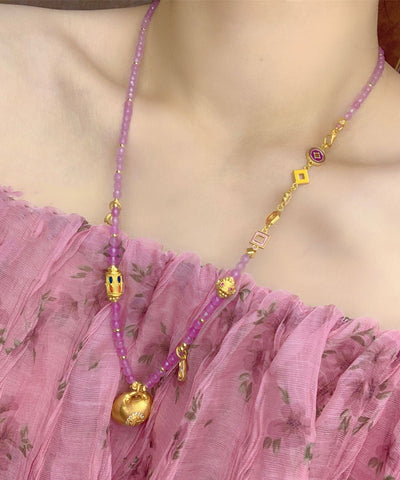 Feine lila antike Gold Tropf Glasur Pullover Anhänger Halskette 