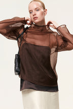 Sheer Mesh Long Sleeve Blouse
