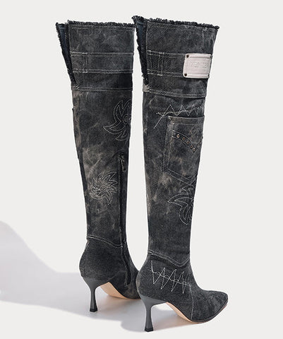 Botas altas hasta la rodilla de mezclilla puntiagudas de estilo americano para chica picante 