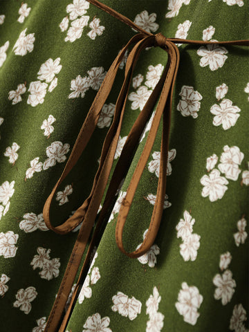 Retro Blumen Wickelkleid mit Taillenbund - Grün Kurz 