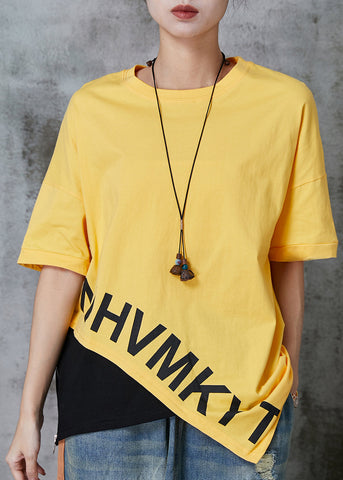 Camisetas sin mangas de algodón con parches asimétricos amarillos informales para verano 