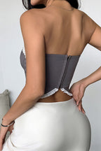 Lace Ruffle Trim Bow Detail Boned Cami Sexy Blouse