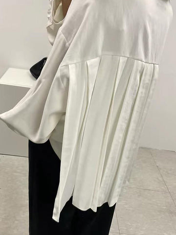 Blusas y camisas sencillas de manga larga, sueltas, abotonadas, plisadas, de color liso, con cuello de solapa 