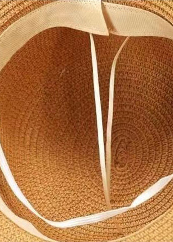 Nuevo sombrero de pescador tejido de paja con lazo blanco y cordón ajustable 