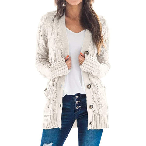 Herbst Winter Frauen Kleidung Casual Strickjacke Mantel Einfarbig Twist Taste Strickjacke Pullover Frauen 