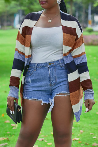 Abrigo tipo cárdigan a rayas de otoño e invierno a la moda para mujer 