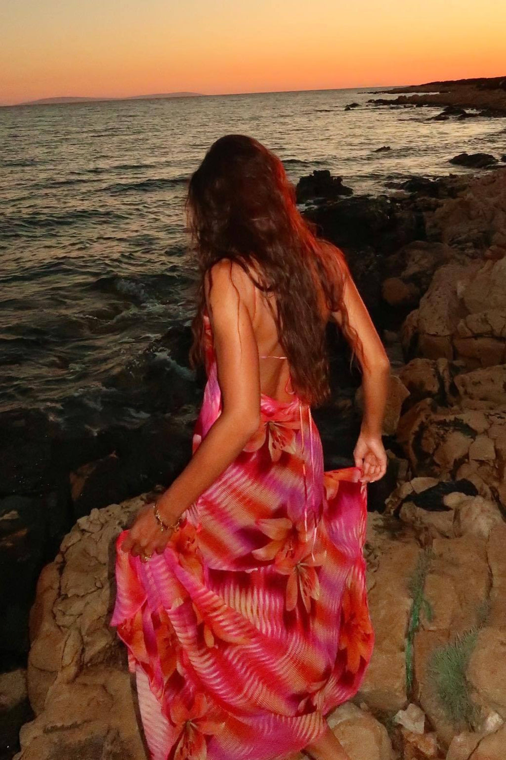 Floral Printed Spaghetti Strap Backless Tie Maxi Dress