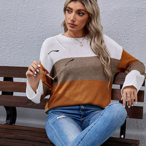 Suéter de manga larga con costuras para mujer, suelto, para otoño e invierno. 