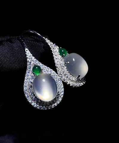 Pendientes de plata de ley con incrustaciones de jade y circonita para mujer 