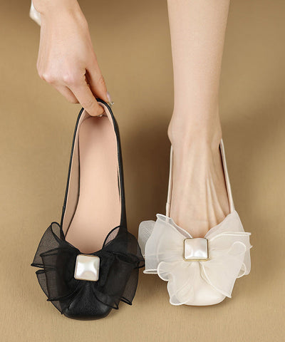 Fashion Black Flat Shoes For Women Splicing Bow