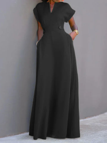 Vestidos de noche largos con escote en V, abertura en la parte delantera y mangas largas de color liso 