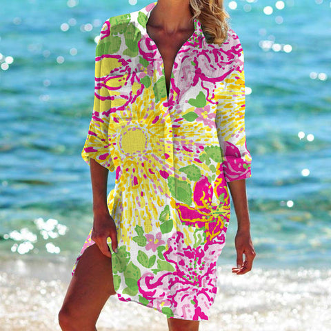 Bikini Coat Swimsuit Cardigan Women's Printed Holiday Beach Shirt