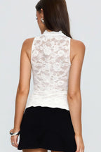 Sexy Deep V Lace Sheer Cutout Halter Top
