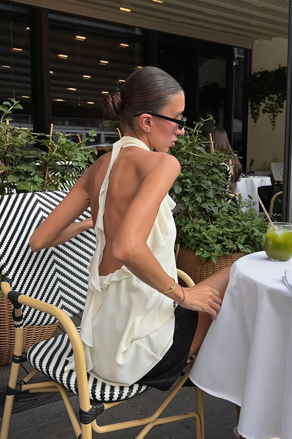 Ruffle Backless Chiffon Halter Top