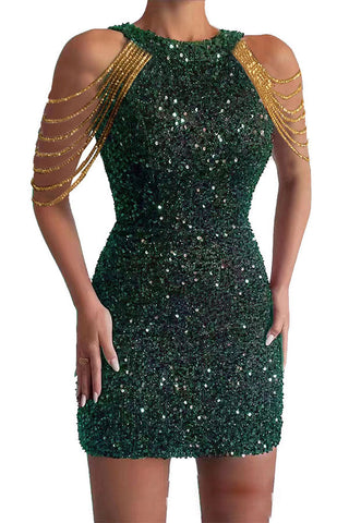 Looking At The Glamourous View – Cocktail-Minikleid mit Pailletten und Quasten an der Schulter 