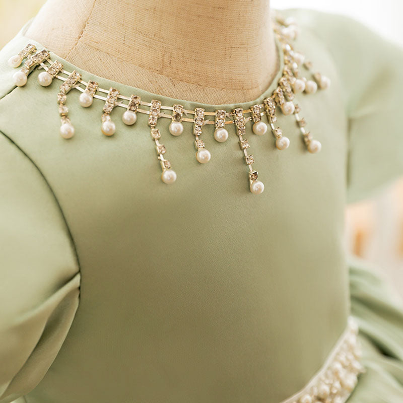 Vestido para niñas pequeñas, color verde perla, para comunión, formal, princesa, fiesta de cumpleaños 