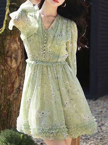 Camila – Kurzes Kleid mit Blumenmuster und ausgestellten Ärmeln 