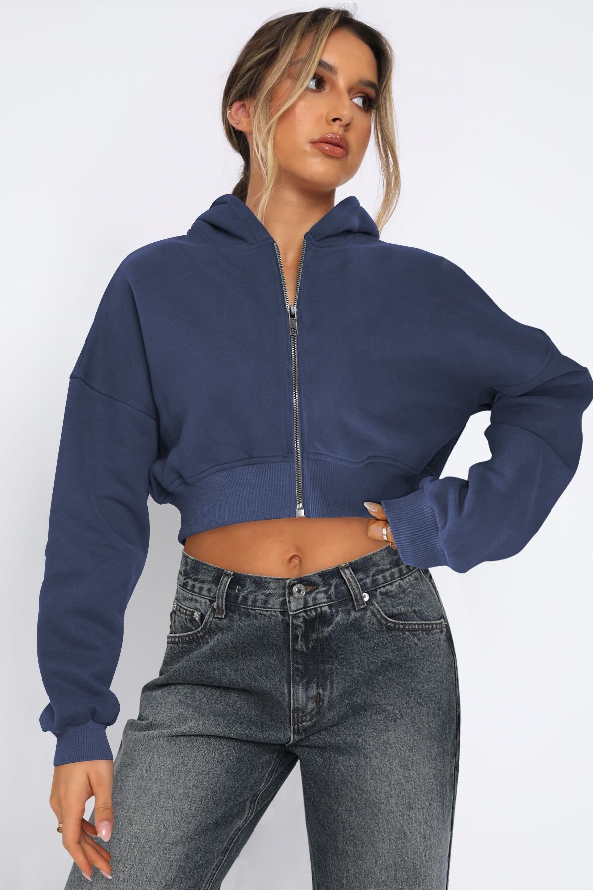 Cropped Zip Up Hoodie