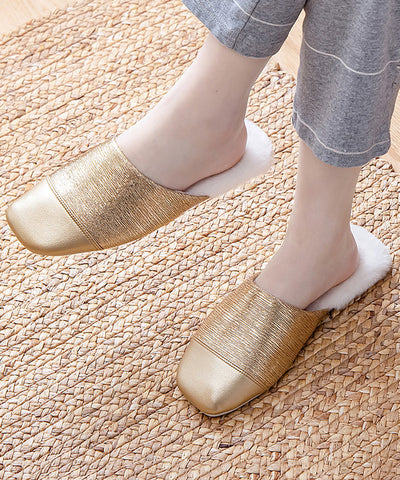 Zapatillas plateadas para mujer con forro de lana afelpada 