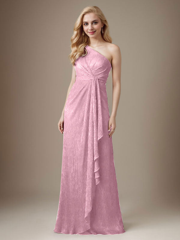Rubinrotes Etuikleid mit One-Shoulder-Schulter und Metallic-Mesh-Optik, Brautmutterkleid