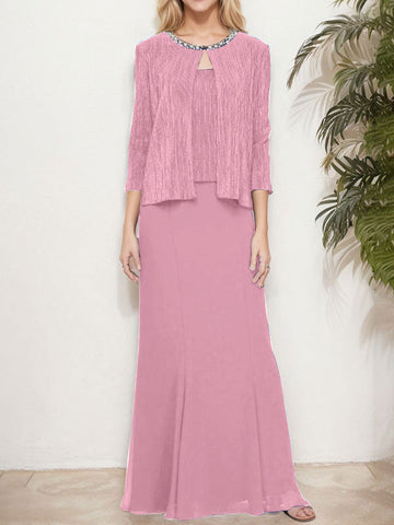 Vestido de dos piezas con efecto metalizado y chaqueta