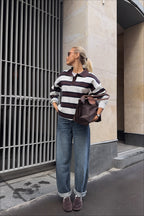 Striped Knit Polo Retro Loose Sweater