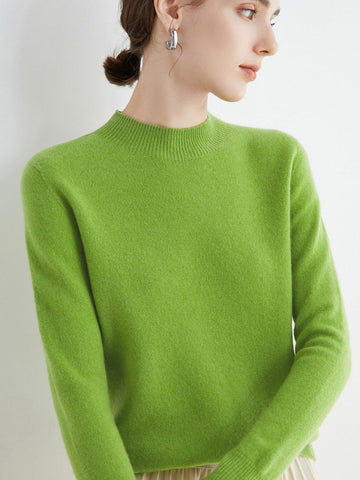 Casual Long Sleeves Solid Color Half Turtleneck Sweater Tops