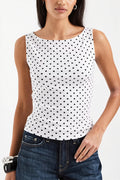 Polka Dot Ribbed Halter Tank Top