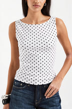 Polka Dot Ribbed Halter Tank Top