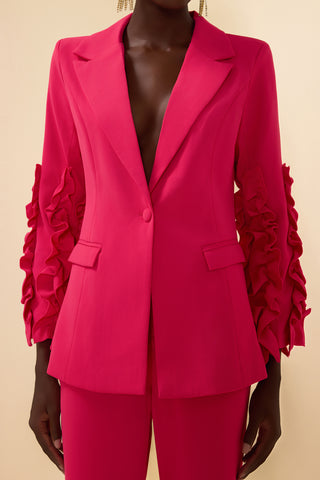 Solid Frill Long Sleeeve Blazer & High Waist Pants Set
