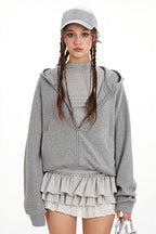 Star Print Ear Decor Cropped Hoodie