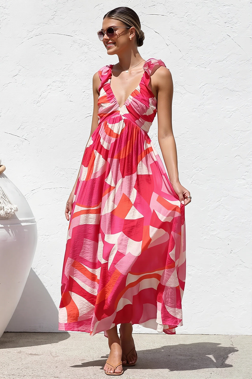 V Neck Swing Print Cami Maxi Dress