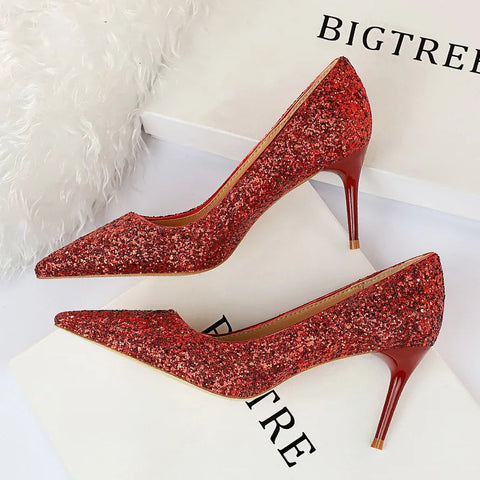 summer new  style sexy nightclub slim heels for women's skinny heels fashion glitter single shoes
