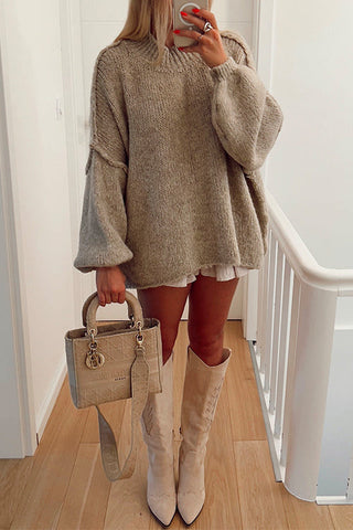 Suéter casual liso con hombros caídos de Meridress