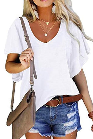 Camiseta de verano con cuello en V y mangas acampanadas de Meridress