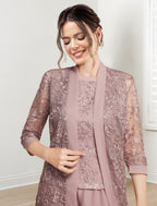 Chiffon-Hosenanzug mit Rundhalsausschnitt und Jacke für die Mutter der Braut 