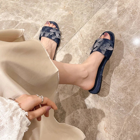 Summer Open Toe Women Beach Slippers Fashion Butterfly-knot Ladies Outdoor Flats Slides Female Retro Style Shoes