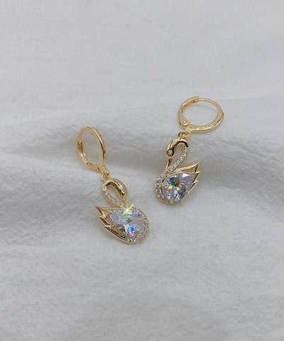Pendientes colgantes de cisne con cristales de circonita y aleación de oro de moda 