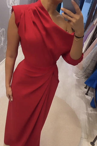 Single Tonight – Formelles Maxikleid mit gerüschtem, unregelmäßigem Ausschnitt und halblangen Ärmeln 