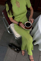 Candy Color Round Neck Short Sleeve Bodycon Knitted Maxi Dress