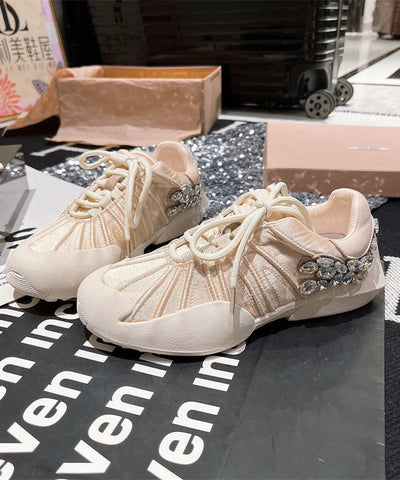 Rosa Canvas Schnürschuhe mit Zirkonspleißen für Damen 