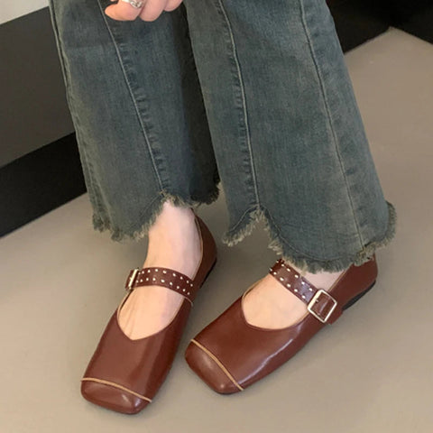 Ballet Dance Flats Women Loafer Shoes Square Toe Dress Shallow Soft Shoes 2024 Fashion Cozy Designer Spring Casual Femme Shoes