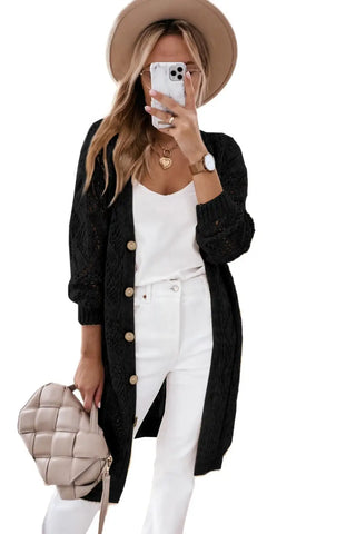 elegant black hollow out knit cardigan