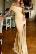 One Sleeve Off Shoulder High Slit Bodycon Maxi Dress