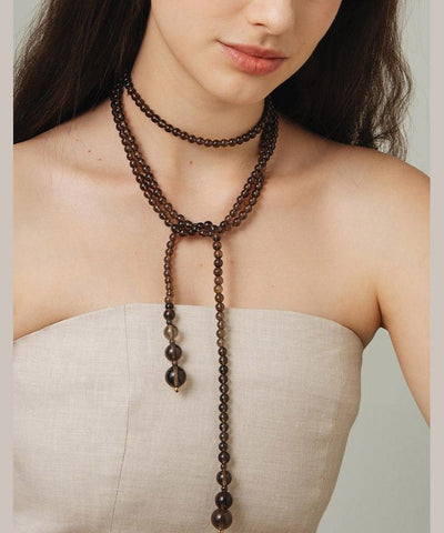 Collar de cuentas doradas de cobre y chocolate para mujer 